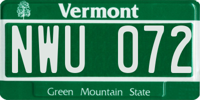 VT license plate NWU072