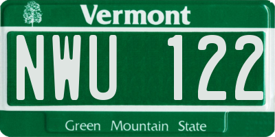 VT license plate NWU122