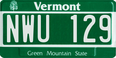 VT license plate NWU129