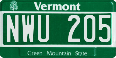 VT license plate NWU205