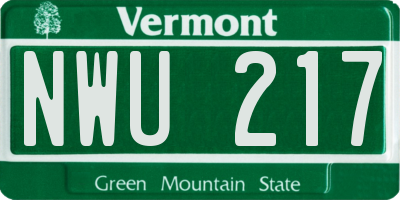 VT license plate NWU217