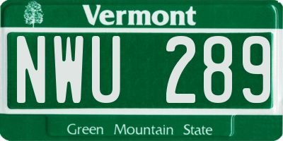 VT license plate NWU289