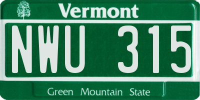 VT license plate NWU315