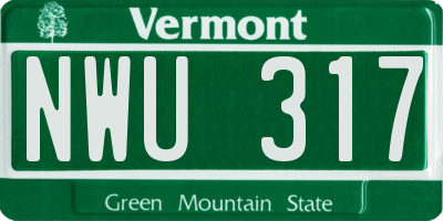 VT license plate NWU317