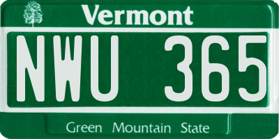 VT license plate NWU365