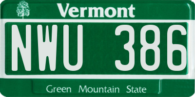 VT license plate NWU386