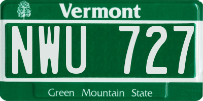 VT license plate NWU727