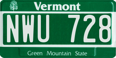 VT license plate NWU728