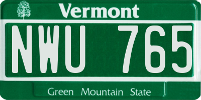 VT license plate NWU765