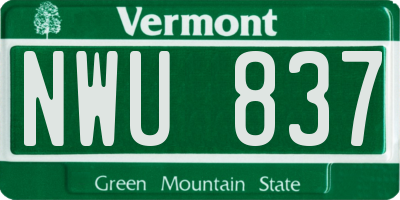 VT license plate NWU837
