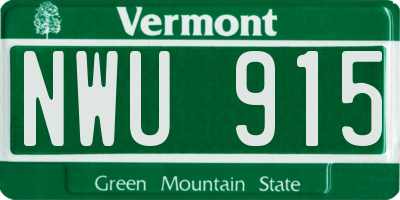 VT license plate NWU915