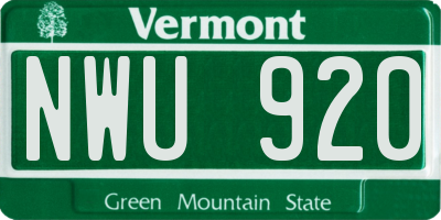 VT license plate NWU920