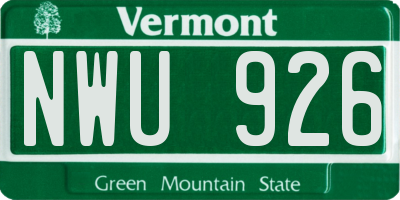 VT license plate NWU926