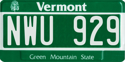 VT license plate NWU929