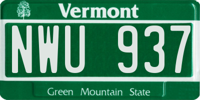 VT license plate NWU937