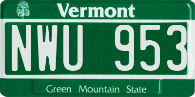 VT license plate NWU953