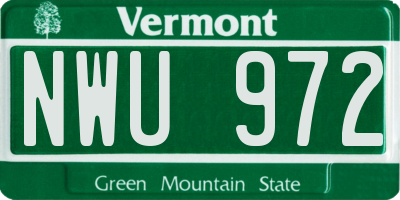 VT license plate NWU972