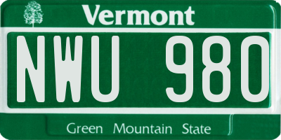 VT license plate NWU980