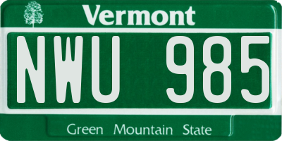 VT license plate NWU985