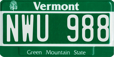 VT license plate NWU988