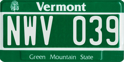 VT license plate NWV039