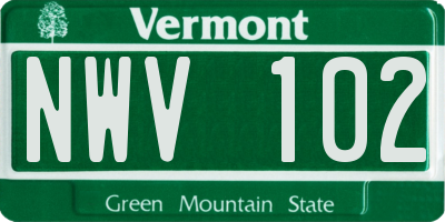 VT license plate NWV102