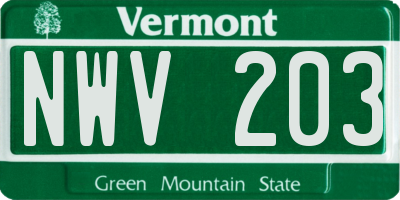 VT license plate NWV203