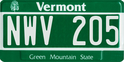 VT license plate NWV205