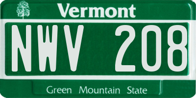 VT license plate NWV208