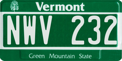 VT license plate NWV232