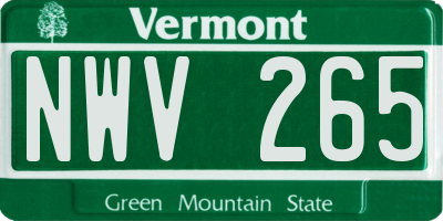 VT license plate NWV265