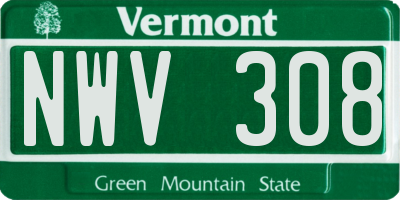 VT license plate NWV308