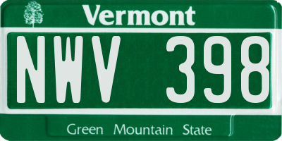 VT license plate NWV398
