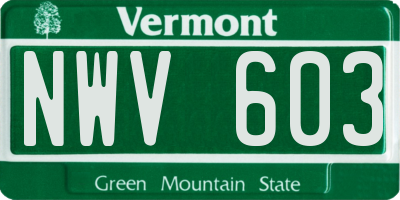 VT license plate NWV603