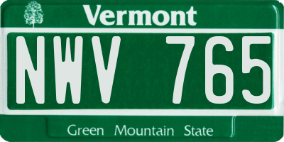 VT license plate NWV765