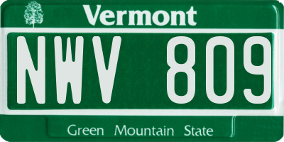 VT license plate NWV809