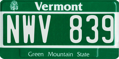 VT license plate NWV839