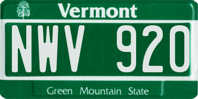 VT license plate NWV920