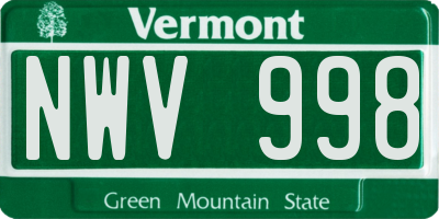 VT license plate NWV998