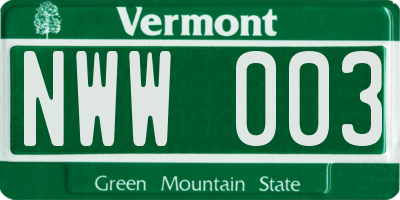 VT license plate NWW003