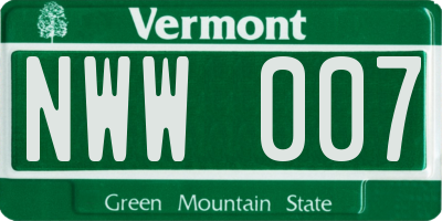 VT license plate NWW007