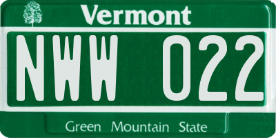VT license plate NWW022