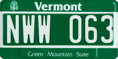 VT license plate NWW063