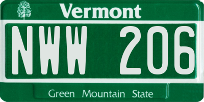 VT license plate NWW206