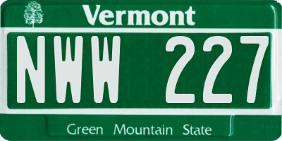 VT license plate NWW227