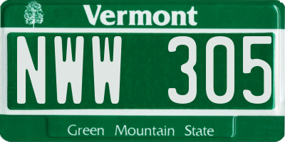 VT license plate NWW305