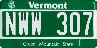 VT license plate NWW307