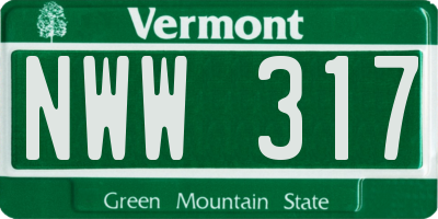 VT license plate NWW317