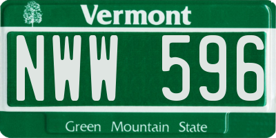 VT license plate NWW596