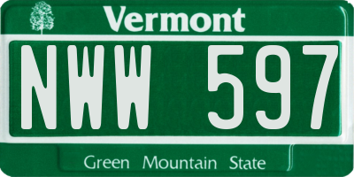 VT license plate NWW597